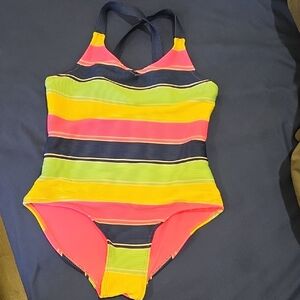 Pink and Yellow One Piece Swimwear with Sporty Design